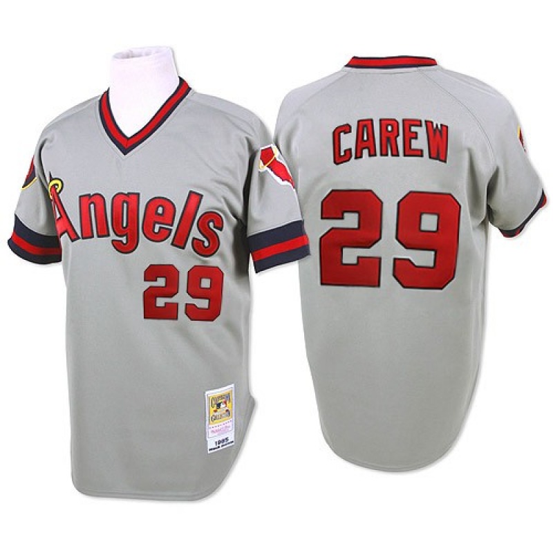 Men Los Angeles Angels #29 Carew Gray Throwback MLB Jerseys->los angeles angels->MLB Jersey